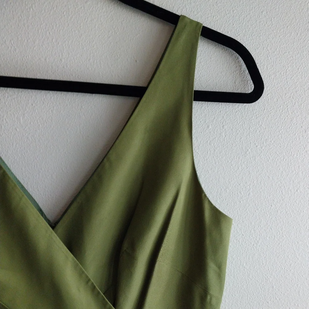 J. Crew Green Sleeveless V-Neck 100% Silk Midi Dress